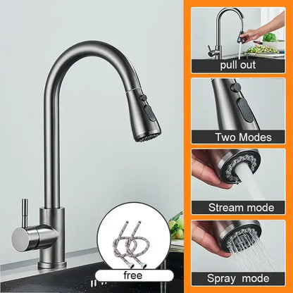 Matte black pull out kitchen sink faucet with stream sprayer