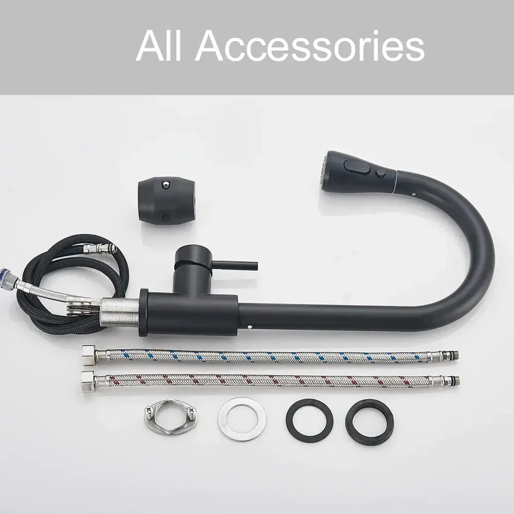 Matte black pull out kitchen sink faucet with stream sprayer