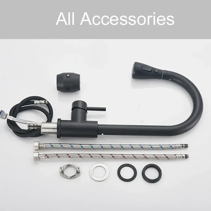 Matte black pull out kitchen sink faucet with stream sprayer