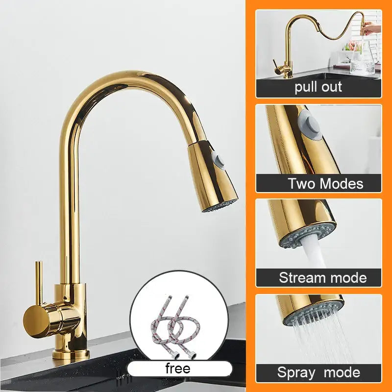 Matte black pull out kitchen sink faucet with stream sprayer