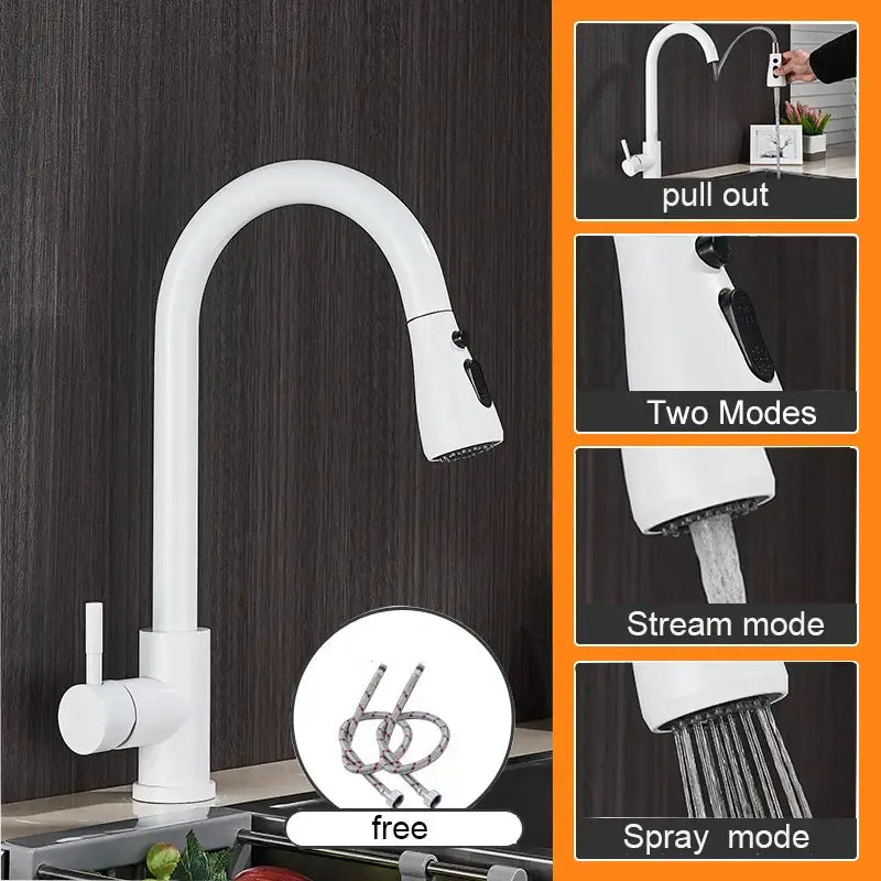 Matte black pull out kitchen sink faucet with stream sprayer