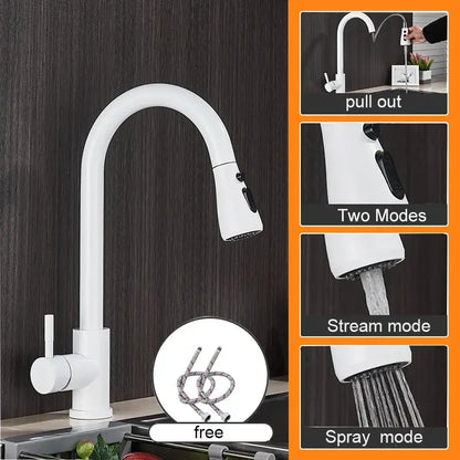 Matte black pull out kitchen sink faucet with stream sprayer