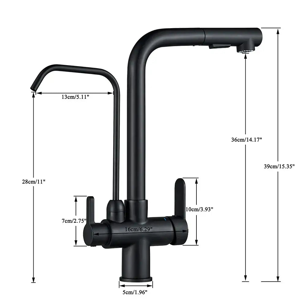 Matte black purification kitchen faucet with flexible pull out spray