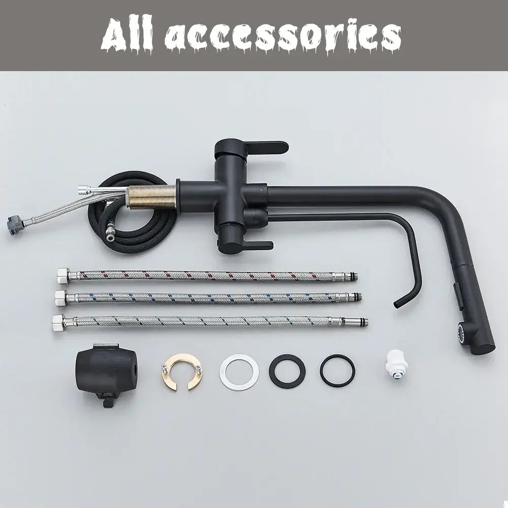 Matte black purification kitchen faucet with flexible pull out spray