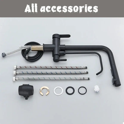 Matte black purification kitchen faucet with flexible pull out spray
