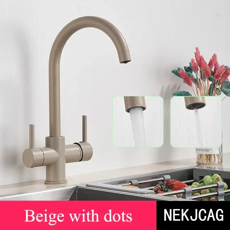 Matte black purified water kitchen faucet dual handle mixer