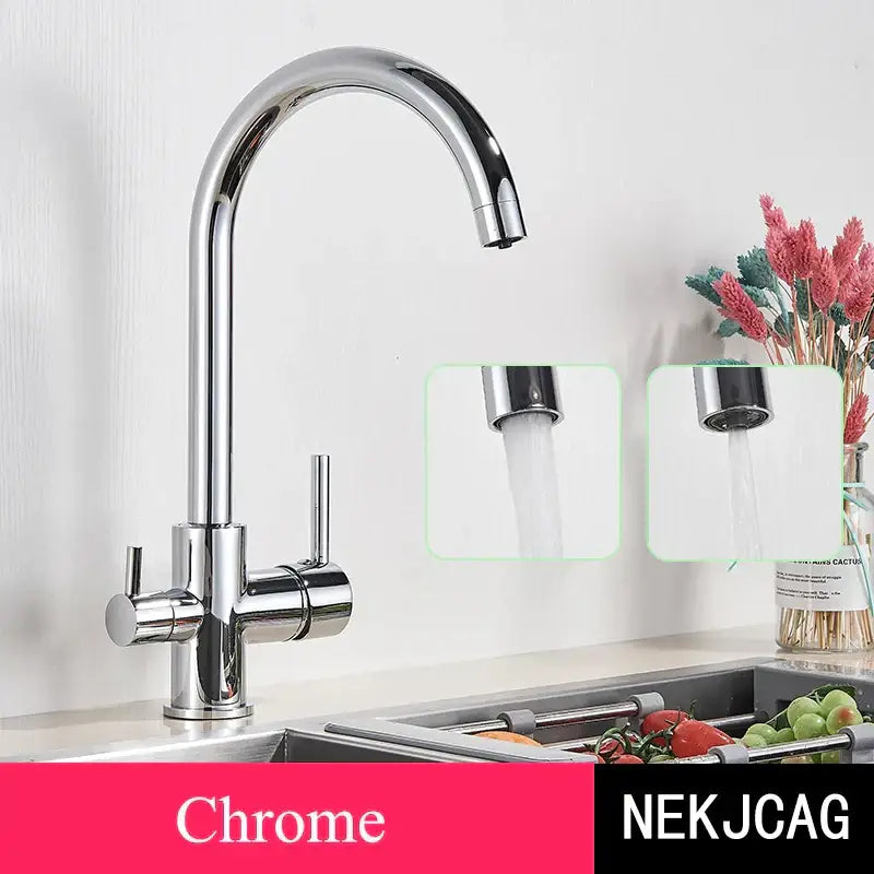 Matte black purified water kitchen faucet dual handle mixer