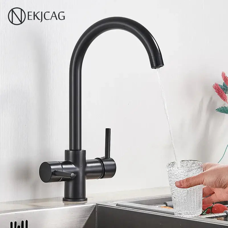 Matte black purified water kitchen faucet dual handle mixer