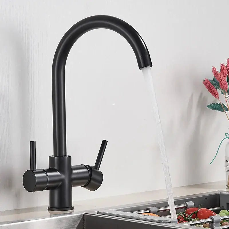 Matte black purified water kitchen faucet dual handle mixer