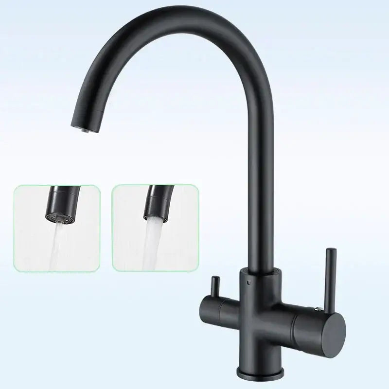 Matte black purified water kitchen faucet dual handle mixer