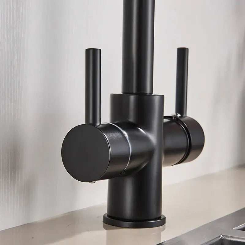 Matte black purified water kitchen faucet dual handle mixer