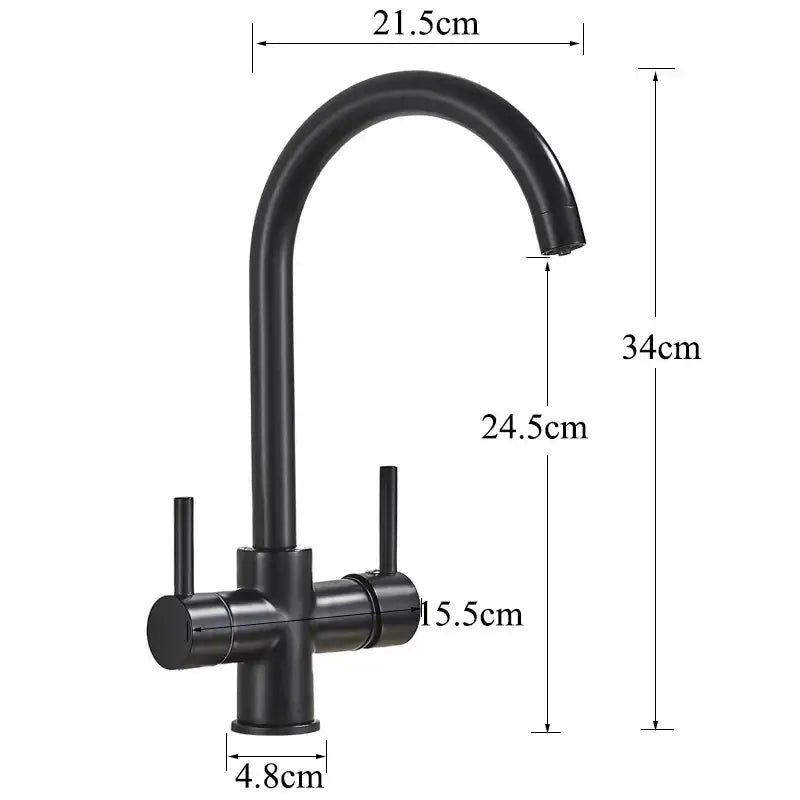 Matte black purified water kitchen faucet dual handle mixer