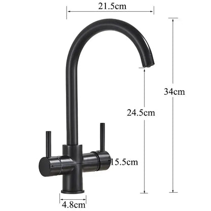 Matte black purified water kitchen faucet dual handle mixer