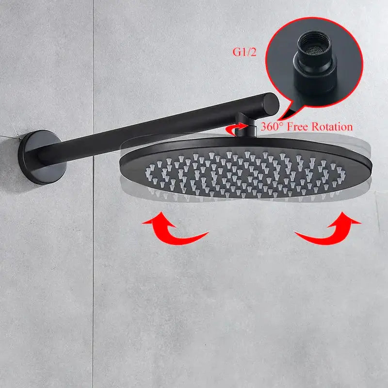 Matte black rain shower set bathroom round head and handheld spray