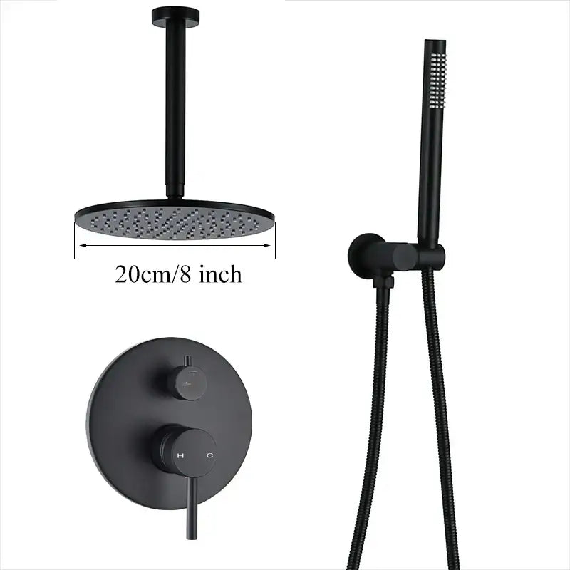 Matte black rain shower set bathroom round head and handheld spray