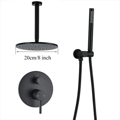 Matte black rain shower set bathroom round head and handheld spray