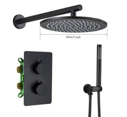 Matte black rain shower set bathroom round head and handheld spray