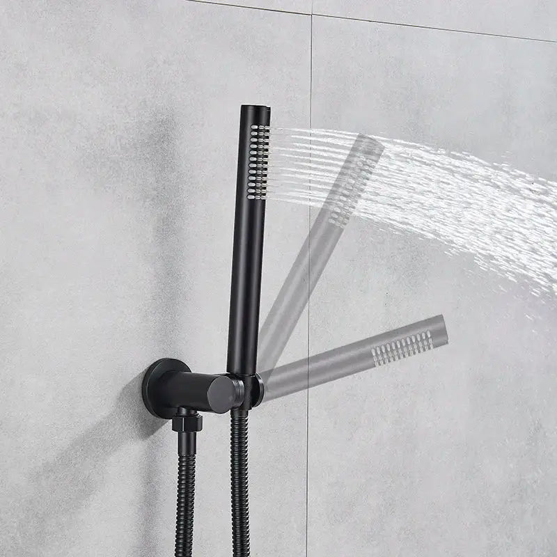 Matte black rain shower set bathroom round head and handheld spray