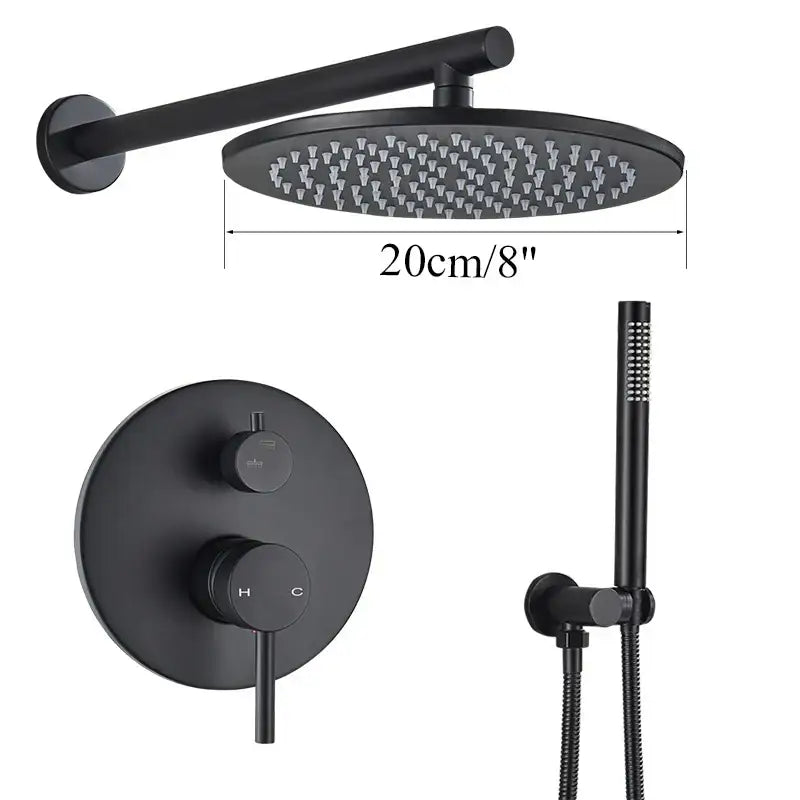 Matte black rain shower set bathroom round head and handheld spray
