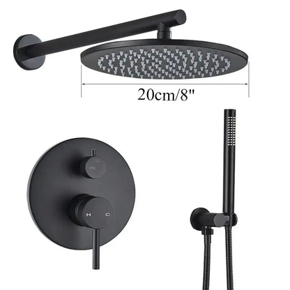 Matte black rain shower set bathroom round head and handheld spray
