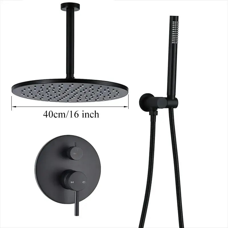 Matte black rain shower set bathroom round head and handheld spray