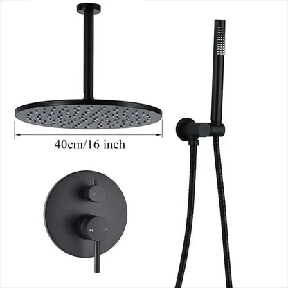 Matte black rain shower set bathroom round head and handheld spray