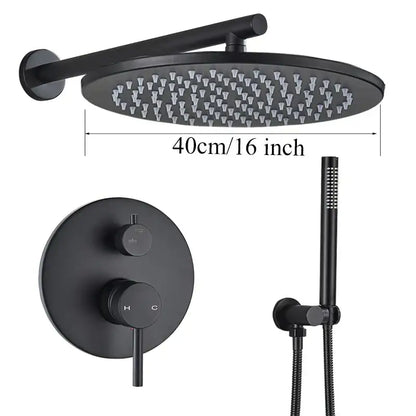 Matte black rain shower set bathroom round head and handheld spray