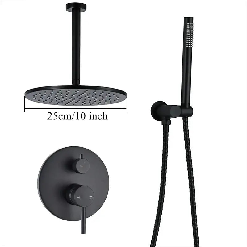 Matte black rain shower set bathroom round head and handheld spray