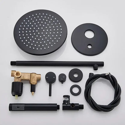 Matte black rain shower set bathroom round head and handheld spray
