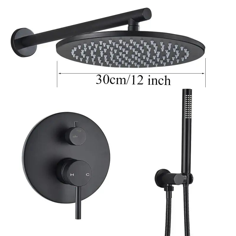Matte black rain shower set bathroom round head and handheld spray