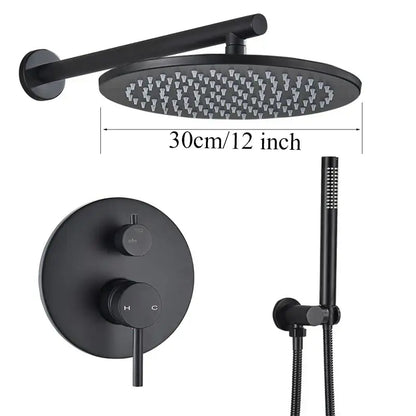 Matte black rain shower set bathroom round head and handheld spray