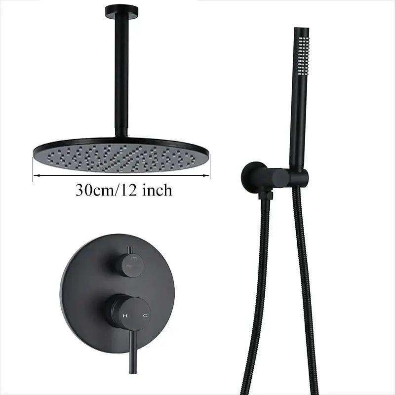 Matte black rain shower set bathroom round head and handheld spray