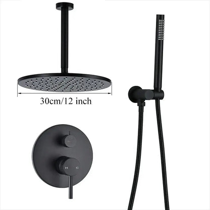 Matte black rain shower set bathroom round head and handheld spray
