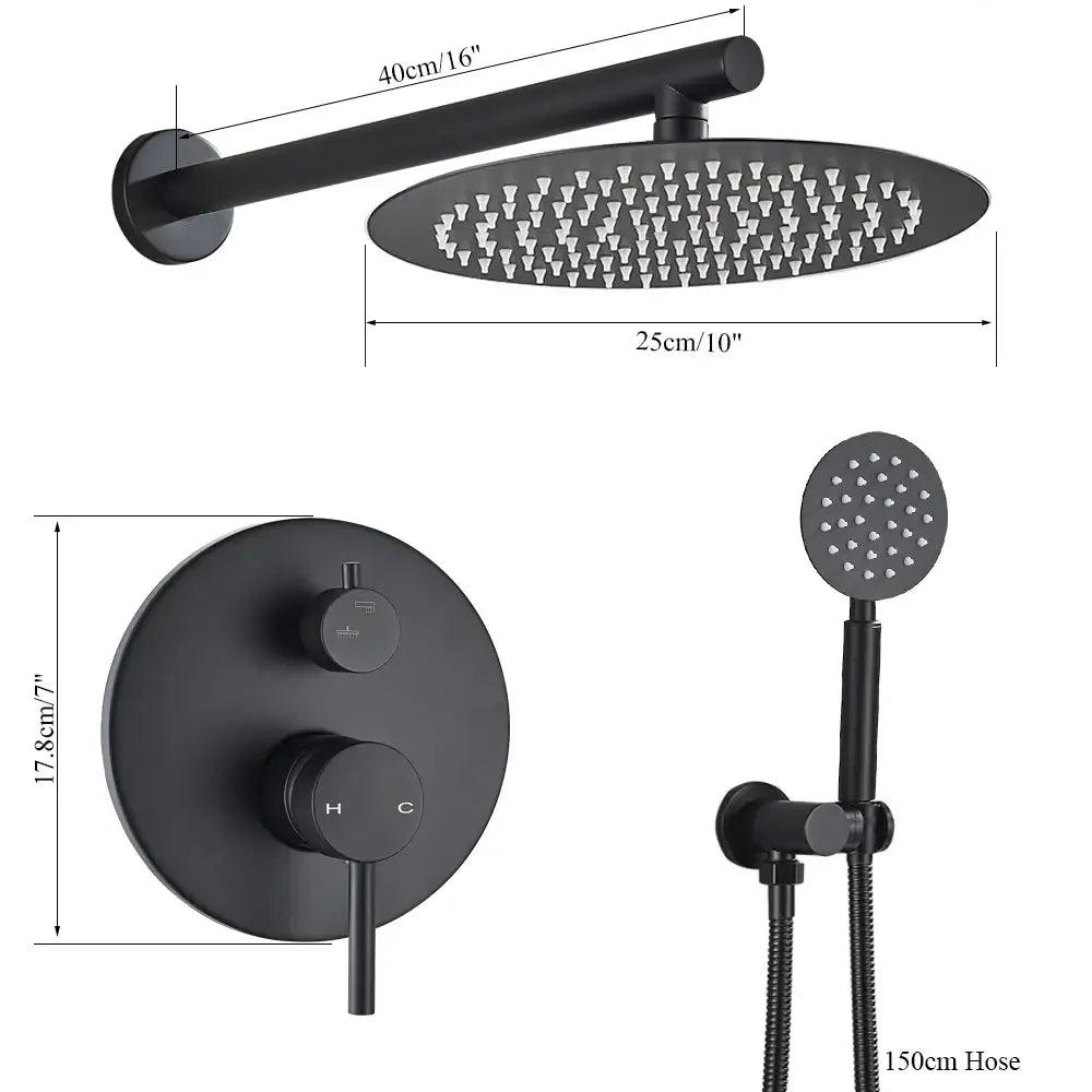 Matte black rain shower set bathroom round head and handheld spray