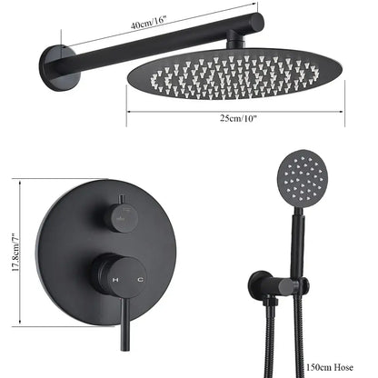 Matte black rain shower set bathroom round head and handheld spray