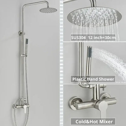 Matte black rainfall shower faucet set with hand shower for bathroom