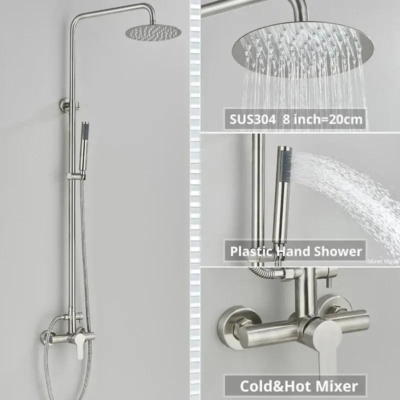 Matte black rainfall shower faucet set with hand shower for bathroom