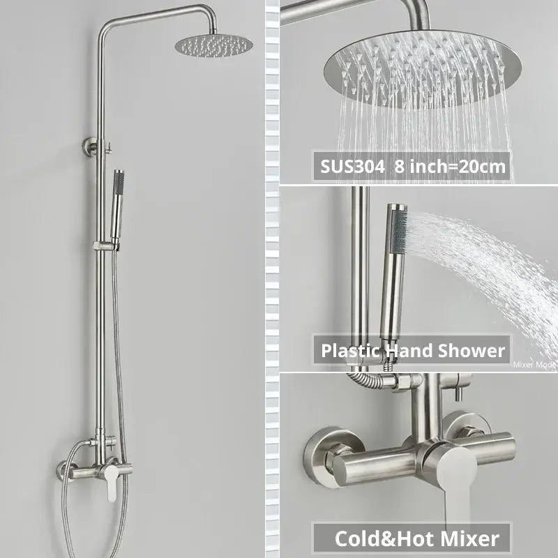 Matte black rainfall shower faucet set with hand shower for bathroom