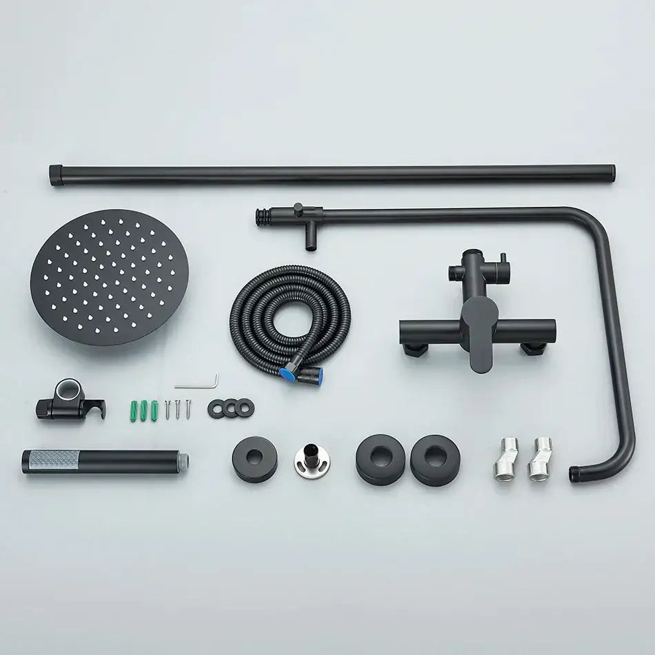 Matte black rainfall shower faucet set with hand shower for bathroom