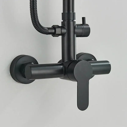 Matte black rainfall shower faucet set with hand shower for bathroom