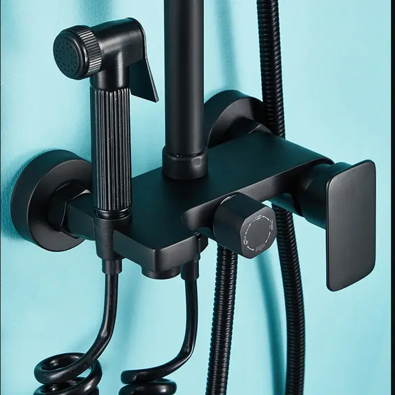 Matte black shower faucet set with handheld sprayer bathroom tap