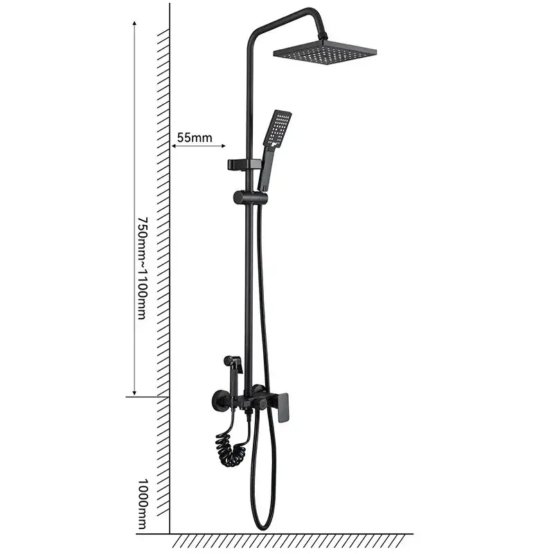Matte black shower faucet set with handheld sprayer bathroom tap