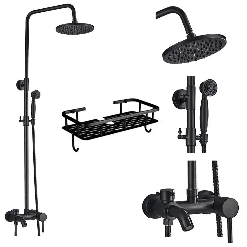 Matte black shower faucet set with handshower and tub spout bathroom