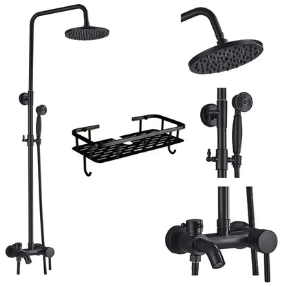 Matte black shower faucet set with handshower and tub spout bathroom