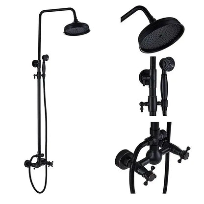 Matte black shower faucet set with handshower and tub spout bathroom