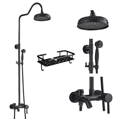 Matte black shower faucet set with handshower and tub spout bathroom
