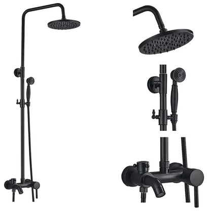Matte black shower faucet set with handshower and tub spout bathroom