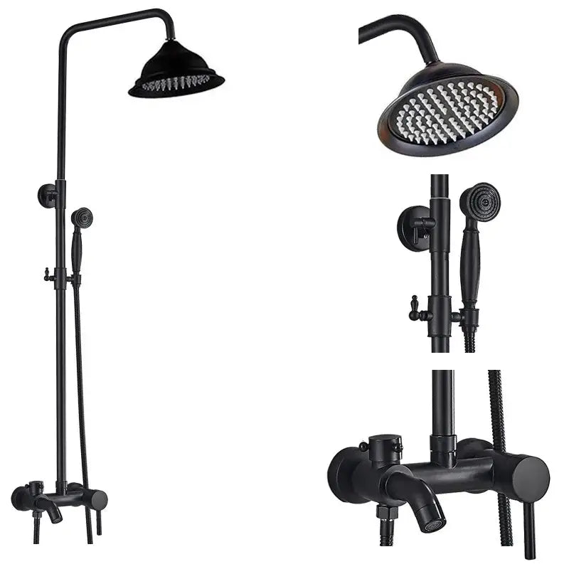 Matte black shower faucet set with handshower and tub spout bathroom