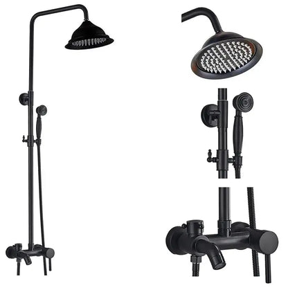 Matte black shower faucet set with handshower and tub spout bathroom