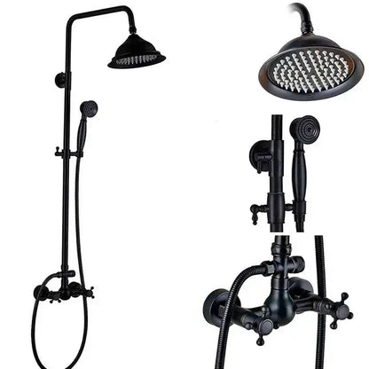 Matte black shower faucet set with handshower and tub spout bathroom